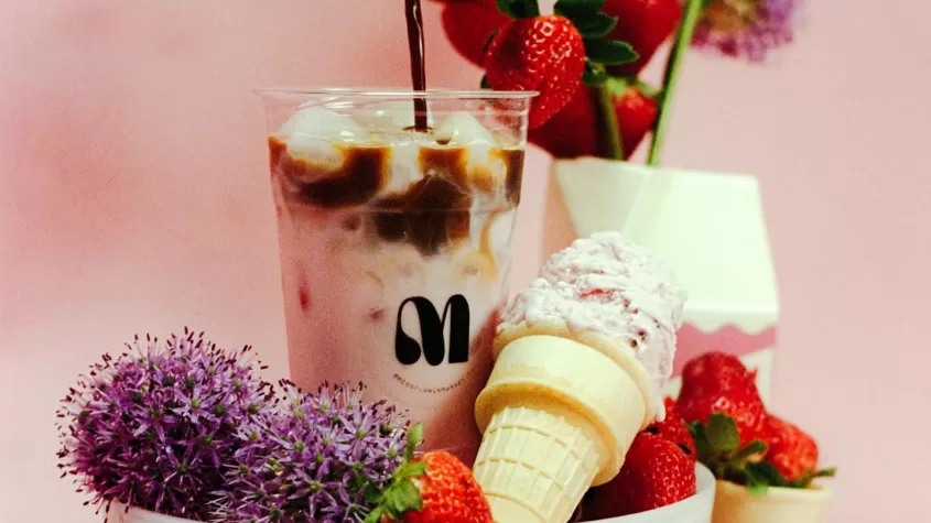 Coffee over strawberries