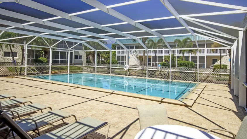 Screened in pool at at Sanibel Arms West Condos