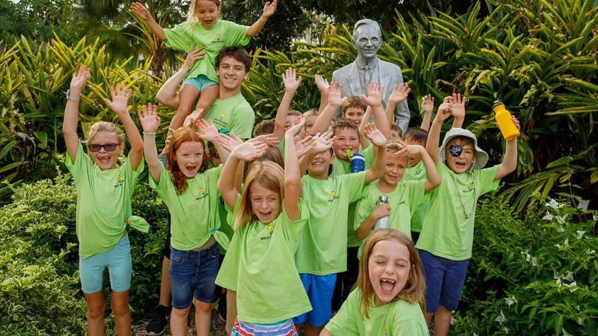 group of campers around Thomas Edison statue